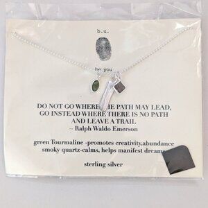 B.U. Dainty Green Tourmaline Smoky Quartz  Sterling Silver Necklace